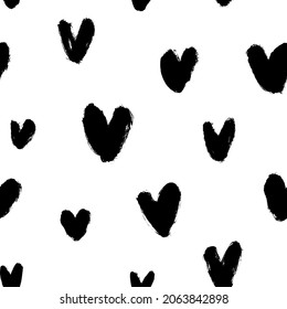 Simple and small black hearts seamless pattern. Hand drawn doodle hearts. Abstract love silhouettes. Vector modern grunge background for Valentines day and wedding. Hipster simple pattern for design