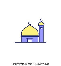 Simple small blue mosque in rounded line illustration