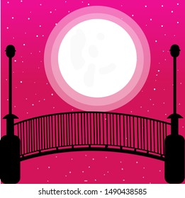 Simple small bridge with big moon vector file