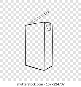Simple Small Chocolate UHT Milk with plastic straw at transparent effect background