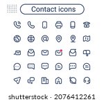 Simple small contact line icons set. Rounded mini communication vector icons. Pixel perfect.