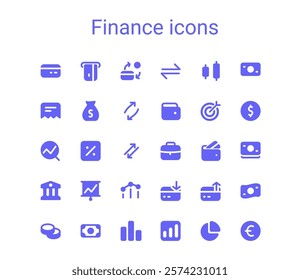 Simple small finance solid icons set. Rounded mini money vector icons.