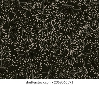 Simple small floral seamless patterns. Meadow plants, leaves, leaf and small daisy flowers  All over print. Botanical cover, duvet cover, curtain, pillow, bedding, shawl, linens