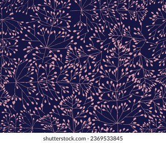 Simple small floral seamless patterns. Meadow plants, leaves, leaf and small daisy flowers  All over print. Botanical cover, duvet cover, curtain, pillow, bedding, shawl, linens