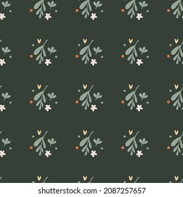 Simple small flowers and leaf seamless pattern. Floral endless ornament. Botanical backdrop. Doodle style print. Design for fabric , textile print, surface, wrapping, cover. Vector illustration