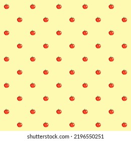 Simple small geometric tomato seamless pattern on yellow background vector design