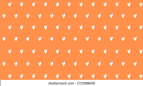 Simple small heart seamless pattern. Small hand-drawn white hearts on an orange background. Minimalistic vector pattern for stationery, textile and web design.