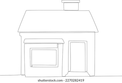 A simple small house with a chimney. Housing one line drawing.