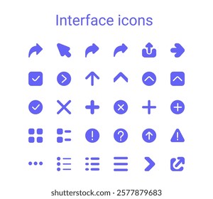 Simple small interface glyph icons set. Rounded mini vector icons.