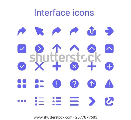 Simple small interface glyph icons set. Rounded mini vector icons.