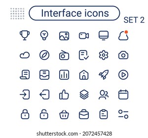 Simple small interface line icons set. Rounded mini vector icons. Pixel perfect.