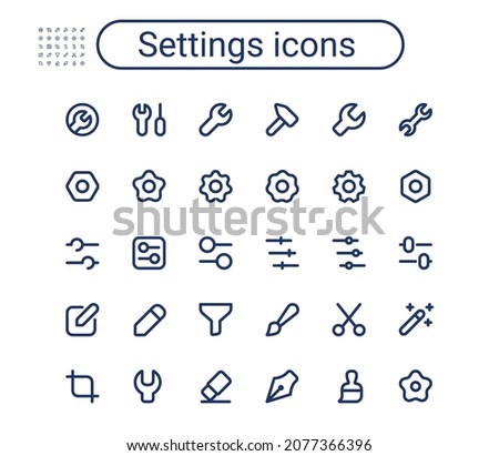 Simple small settings line icons set. Preferences rounded mini vector icons. Pixel perfect.