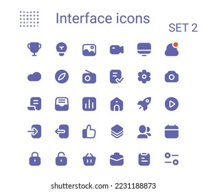 Sencillo conjunto de iconos sólidos ui pequeños. Iconos de mini vectores redondeados. Pixel perfecto.