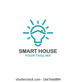 Simple Smart House Lightbulb Logo And Color Blue