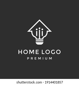 Simple Smart House Lightbulb Logo In Black Background