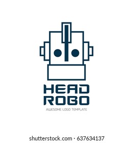 Simple and smart robot logo template.  Vector concept symbol. Cute logotype isolated on white background. Future technologies theme. Robot head icon