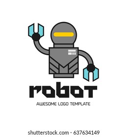 Simple and smart robot logo template.  Vector concept symbol. Cute logotype isolated on white background. Future technologies theme. Robot head icon