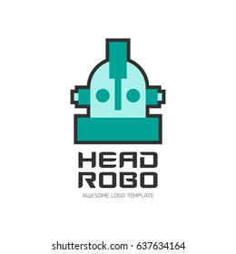 Simple and smart robot logo template.  Vector concept symbol. Cute logotype isolated on white background. Future technologies theme. Robot head icon