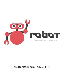 Simple and smart robot logo template.  Vector concept symbol. Cute logotype isolated on white background. Future technologies theme. Robot head icon