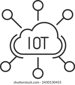 Simple Smart Technology: IoT Concept. Black Outline Vector Illustration, Cloud, IoT icon Editable Stroke.