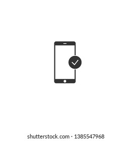 
simple smartphone icon with a check mark on white background