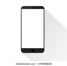 Simple smartphone mockup with blank screen with blink. Light shadow and white background.
