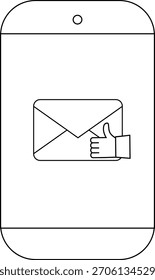 A simple smartphone sketch shows an envelope with a thumbs up