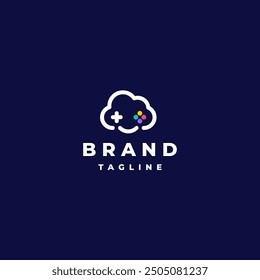 Simple Smile Cloud Game Logo Design. Cloud And Smile Symbol With Game Play Button Icon Inside.