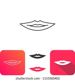 Simple Smile Lip Icon. Flat Line Long Shadow Icon Colored