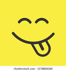 Simple smile with tongue vector icon. Hand drawn face doodle ill. Ustration smile on yellow background