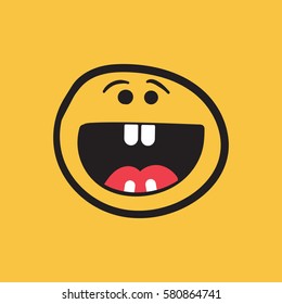 Simple smile with tongue vector icon. Hand drawn face doodle illustration on orange background.