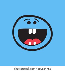 Simple smile with tongue vector icon. Hand drawn face doodle illustration on blue background.