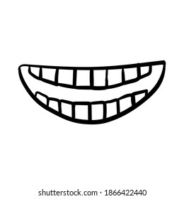 simple smile tooth icon vector illustration with doodle lineart hand drawn style