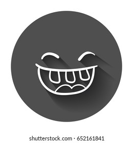 Simple smile vector icon. Hand drawn face doodle illustration with long shadow.