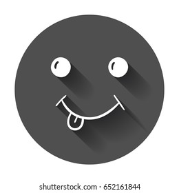 Simple smile vector icon. Hand drawn face doodle illustration with long shadow.