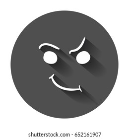 Simple smile vector icon. Hand drawn face doodle illustration with long shadow.