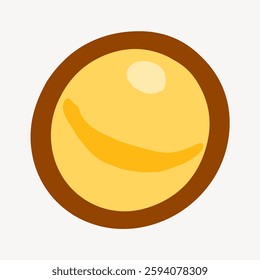 Simple smiley face emoji with a yellow circle and brown outline. The smiley face emoji has a curved smile and a shiny spot. Smiley face emoji for fun expressions. Isolated vector illustration.