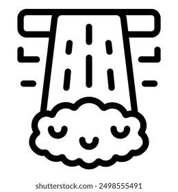 Simple smiling cloud line icon getting wet under waterfall