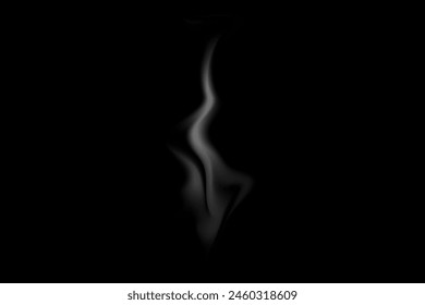 Simple smoke, hot smoke, coffee cup, food steam or vapor clouds, realistic smoke, hot dish or mug haze design elements on black background.