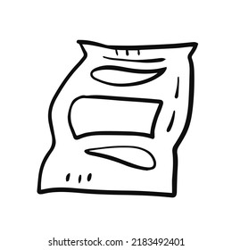 Simple snack package vector illustration. Hand drawn black and white chips pack, cookie pocket