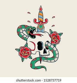 simple snake and skull design illustration