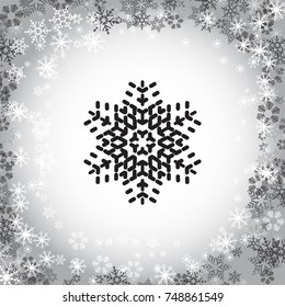 Simple snow icon. Snowflake vector logo on snowfall background. Winter symbol for web design