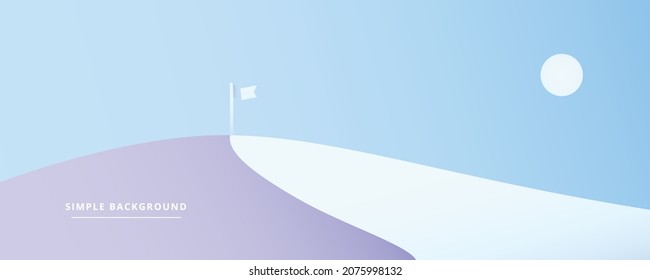 Sencillo Fondo De Montaña De Nieve Con Diseño Minimalista. Montaña de nieve con bandera y luna. Vector de fondo.