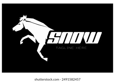 Simple SNOW text, cartoon horse image.