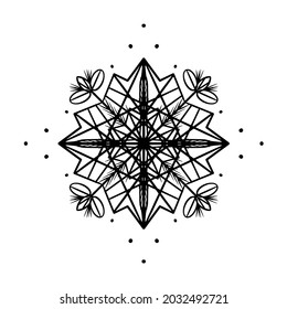  copo de nieve simple con líneas negras sobre fondo blanco,ilustración vectorial