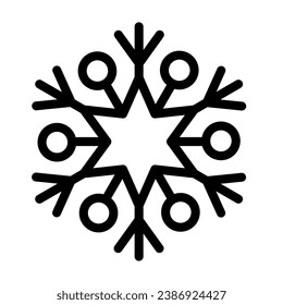 Simple snowflake christmas icon. Abstract snow logo frost cold weather. Winter precipitation. Flat vector illustration in line art style
