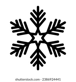 Simple snowflake christmas icon. Abstract snow logo frost cold weather. Winter precipitation. Flat vector illustration in line art style