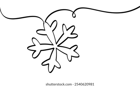 Design simples floco de neve em contorno preto com um sotaque de linha fluente. Ilustração vetorial.