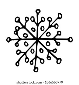 Simple snowflake in doodle style. Hand drawn vector winter element isolated on white background.