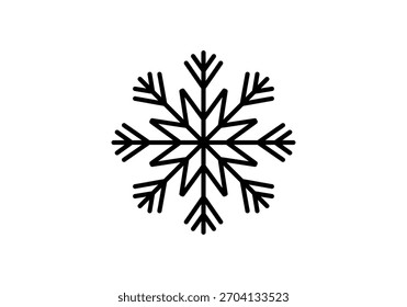 Simple snowflake icon in black line on white background for winter design